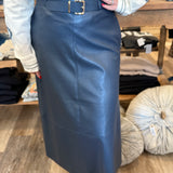 Millie Belted Faux Leather Midi Skirt