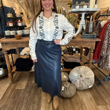 Millie Belted Faux Leather Midi Skirt