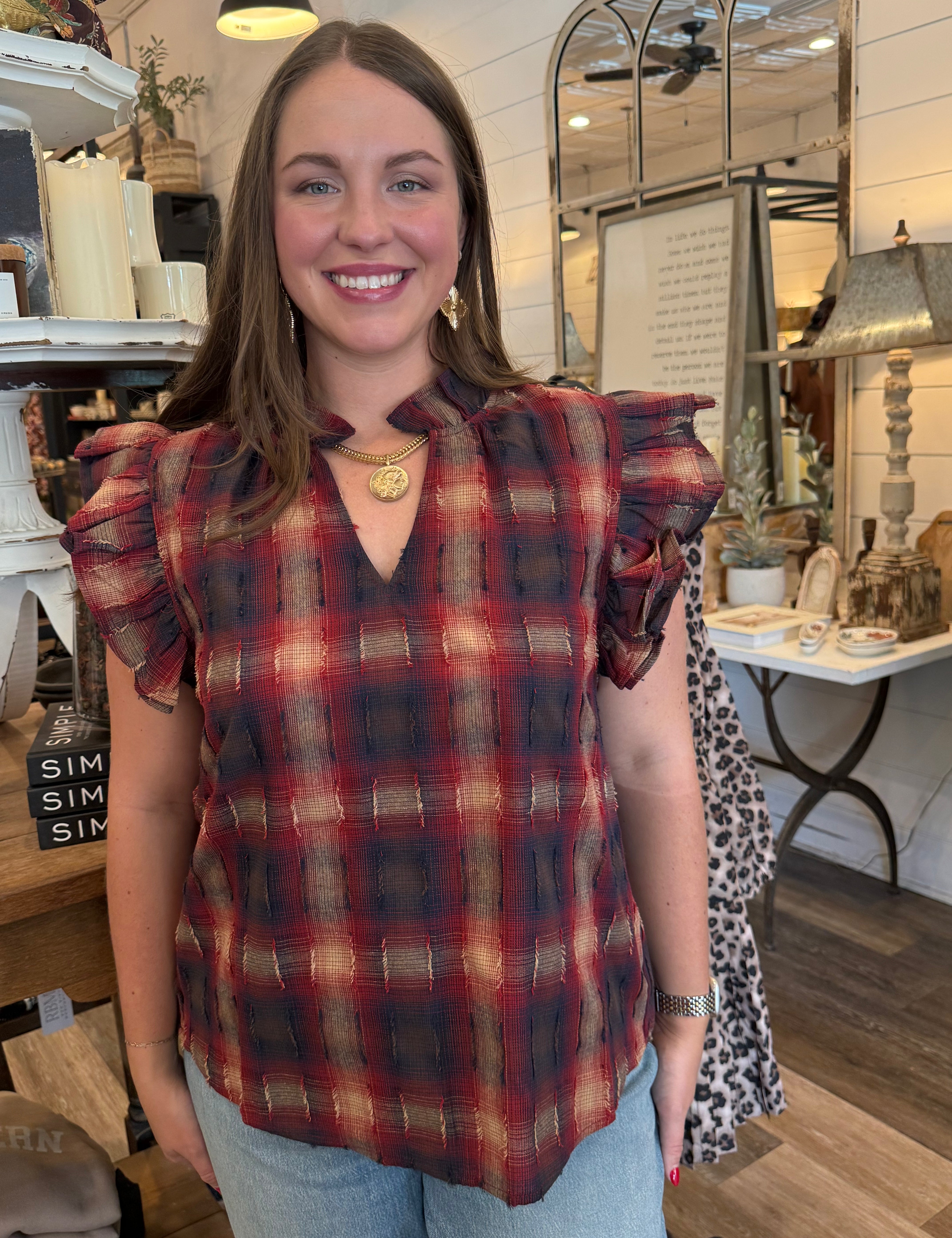 Curry Plaid Top