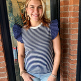Sarah Stripe Ruffle Sleeve Top