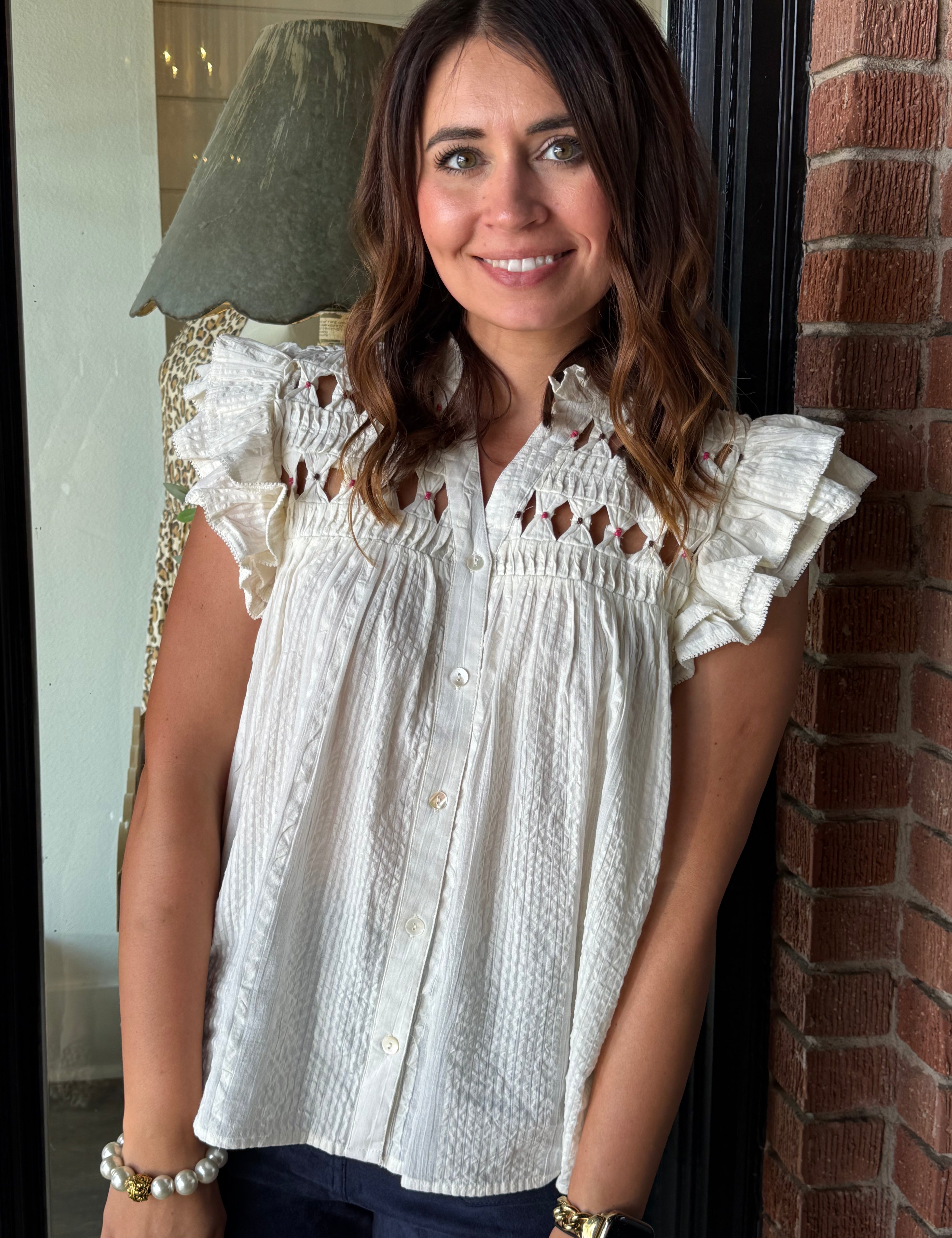 Emery Cutout Button Top