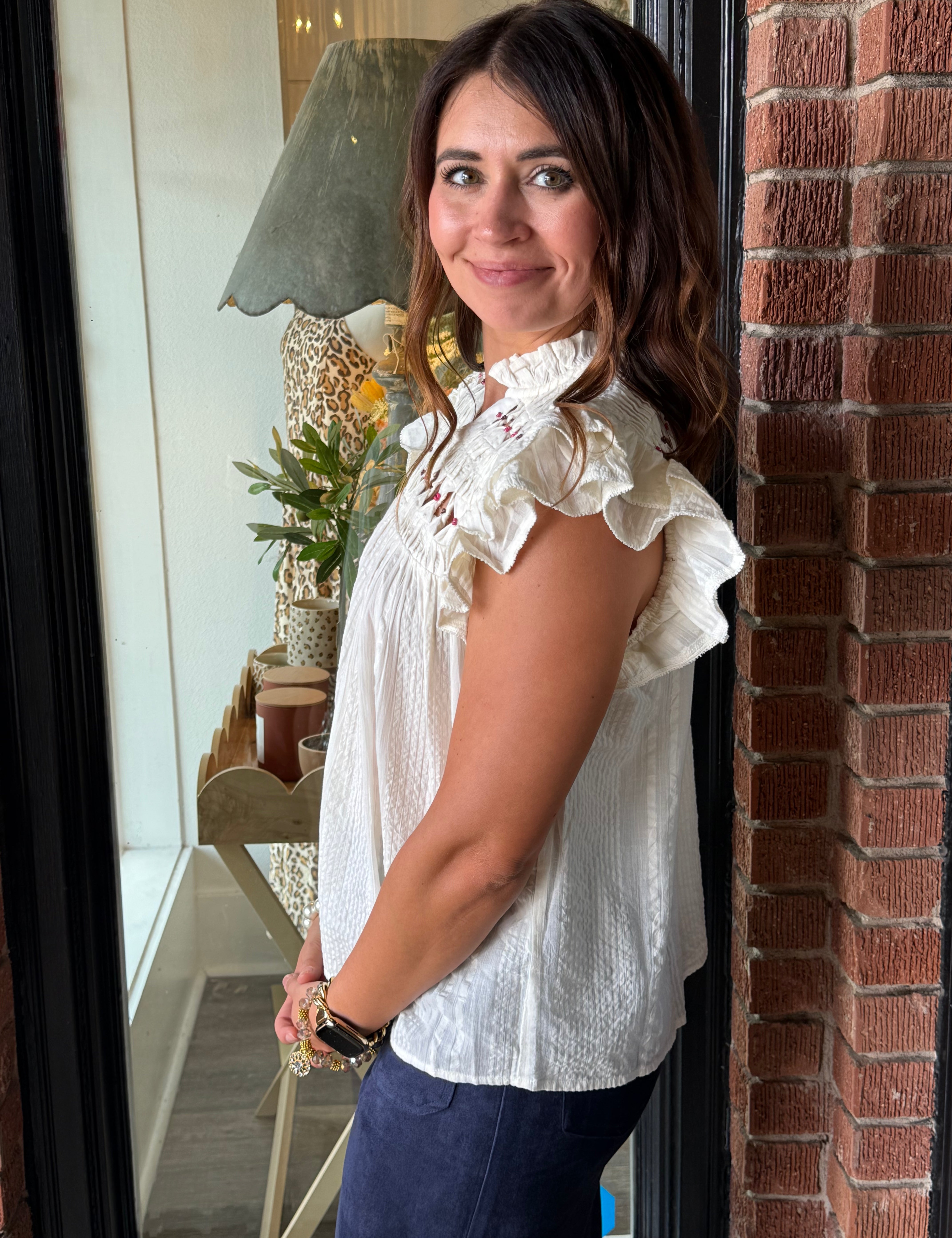 Emery Cutout Button Top