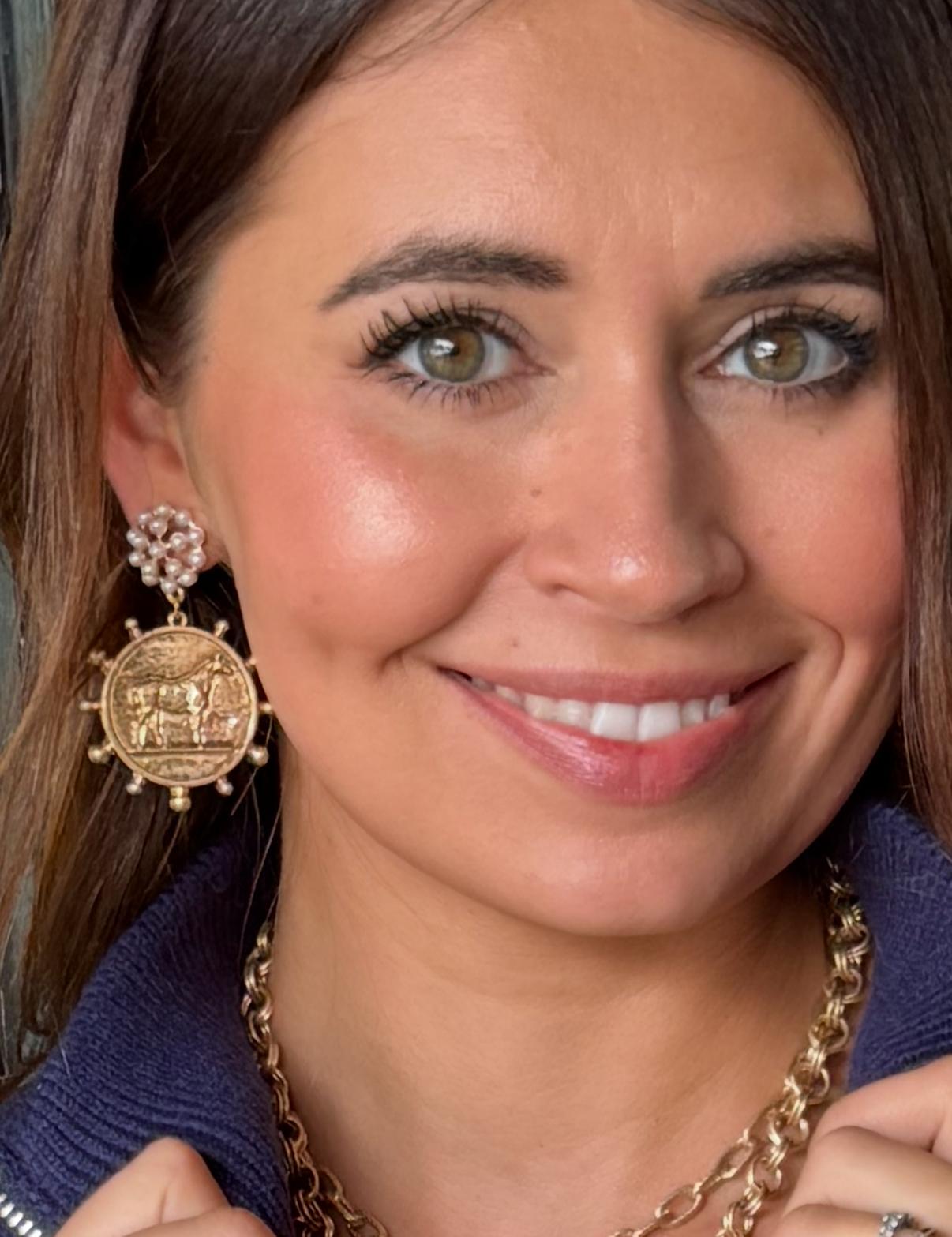 Horse Coin and Pearl Earrings