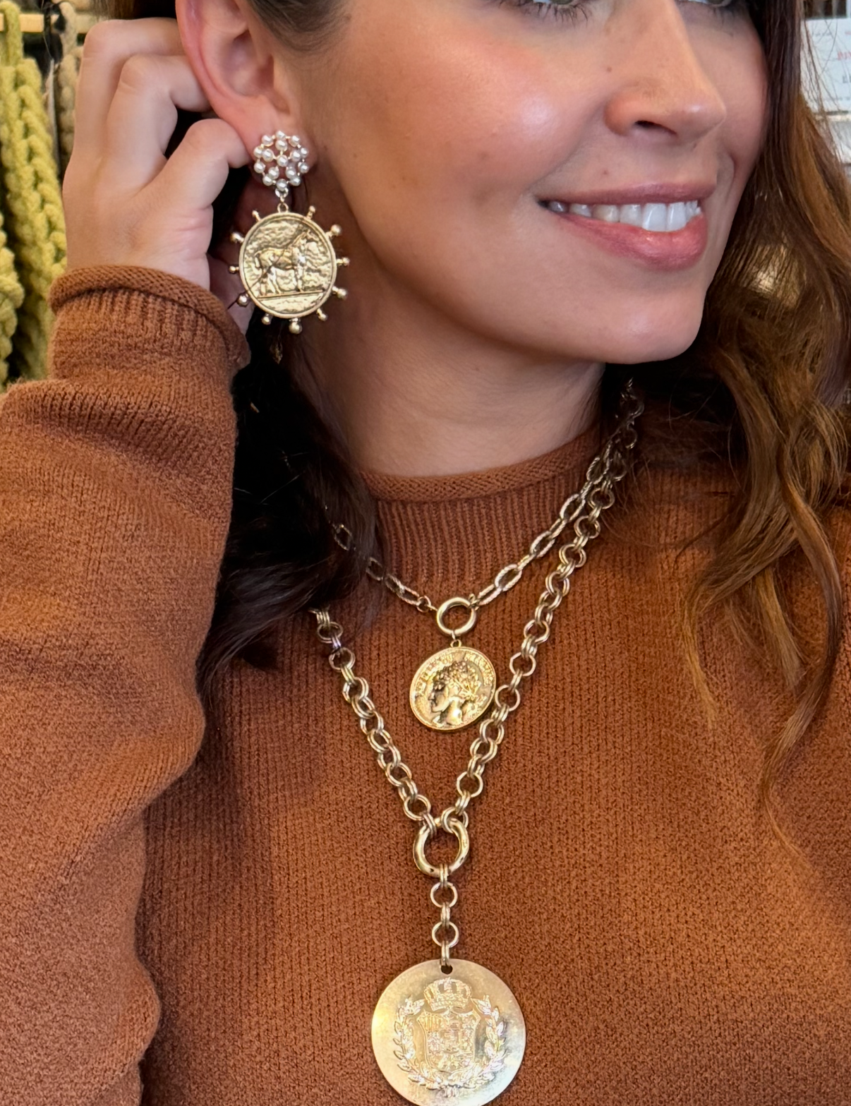 Horse Coin and Pearl Earrings