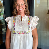 Francie Embroidered Flutter Sleeve Blouse