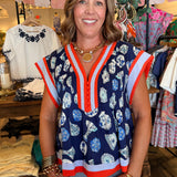 Becky Short Sleeve V-Neck Vase Top