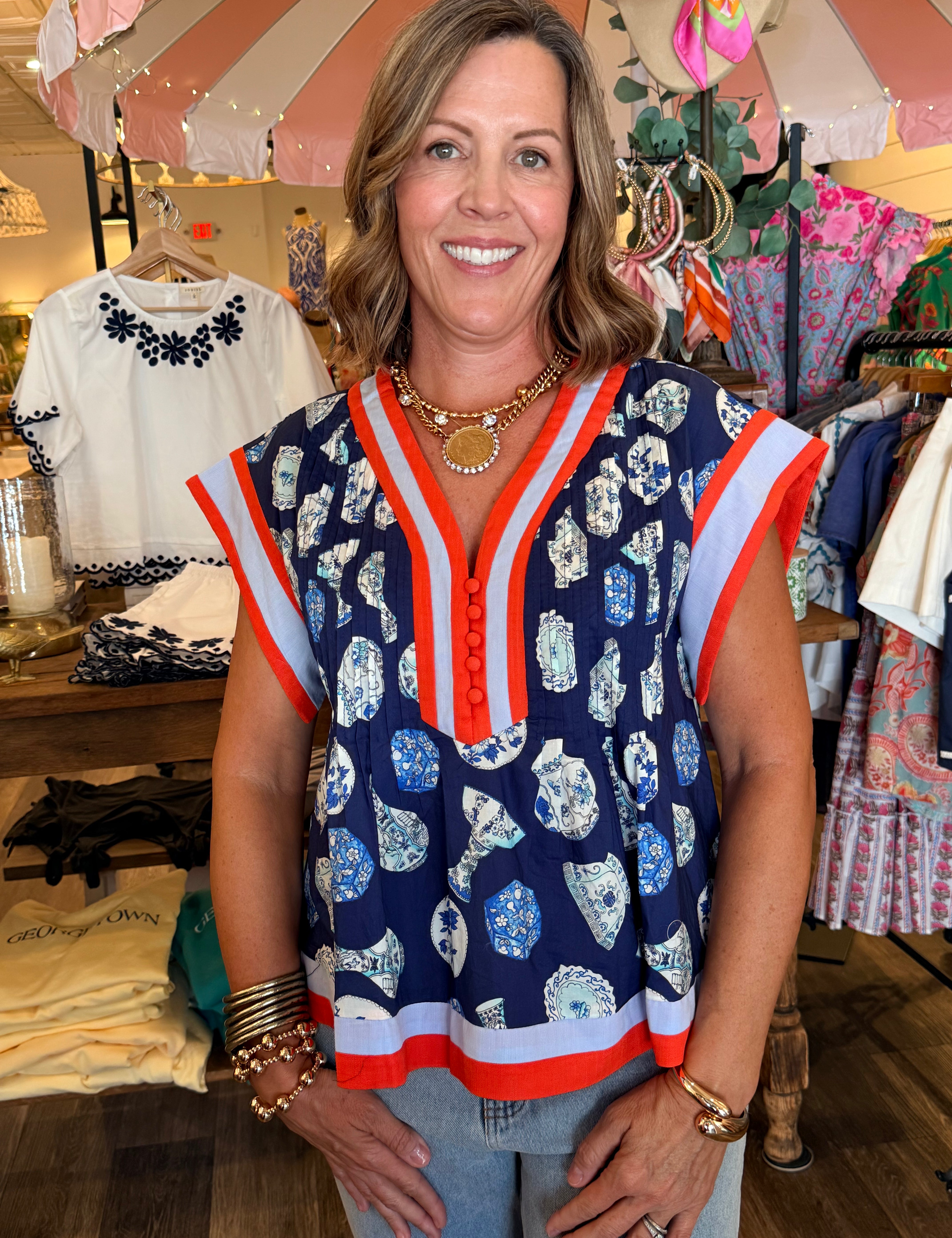 Becky Short Sleeve V-Neck Vase Top
