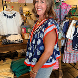 Becky Short Sleeve V-Neck Vase Top