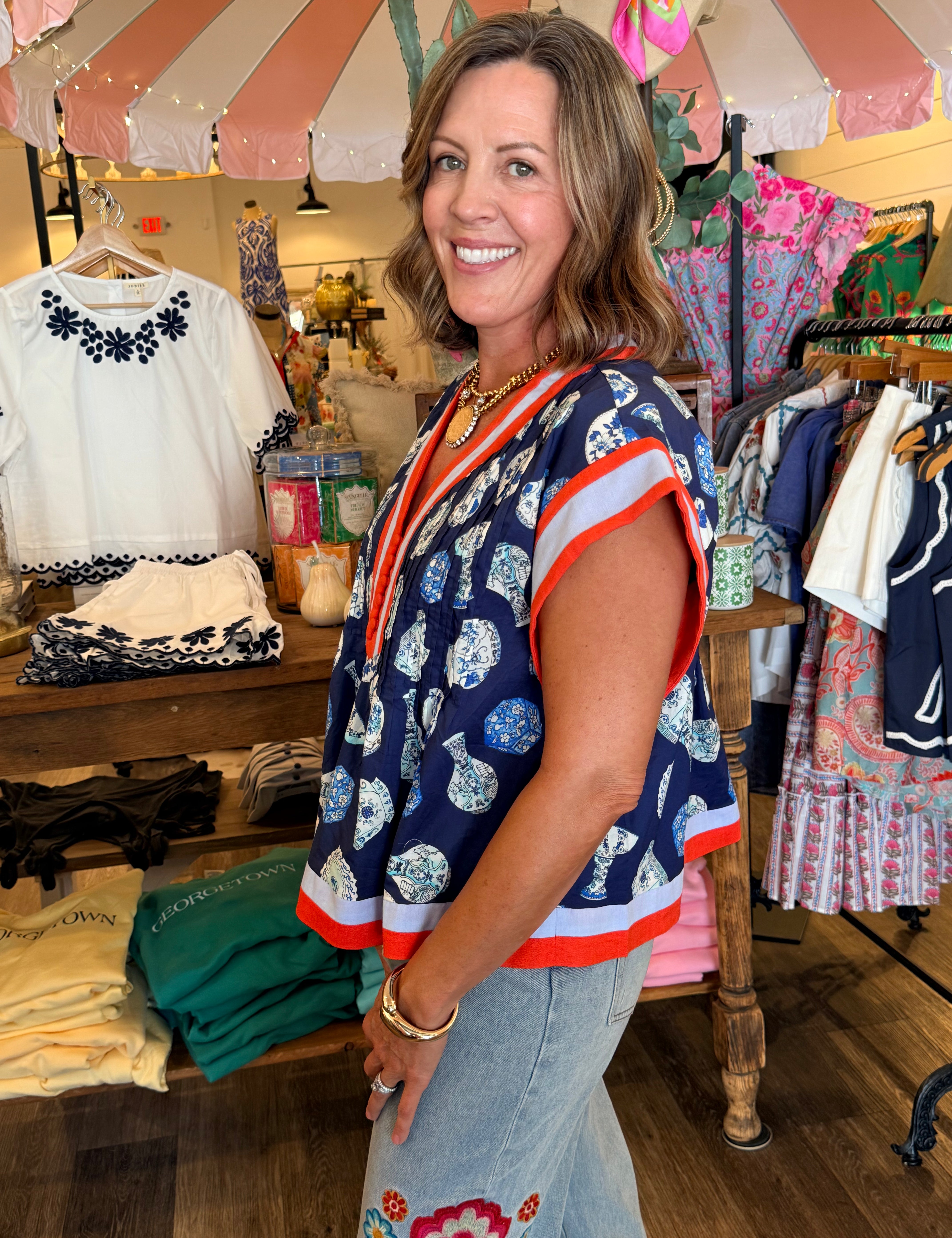Becky Short Sleeve V-Neck Vase Top