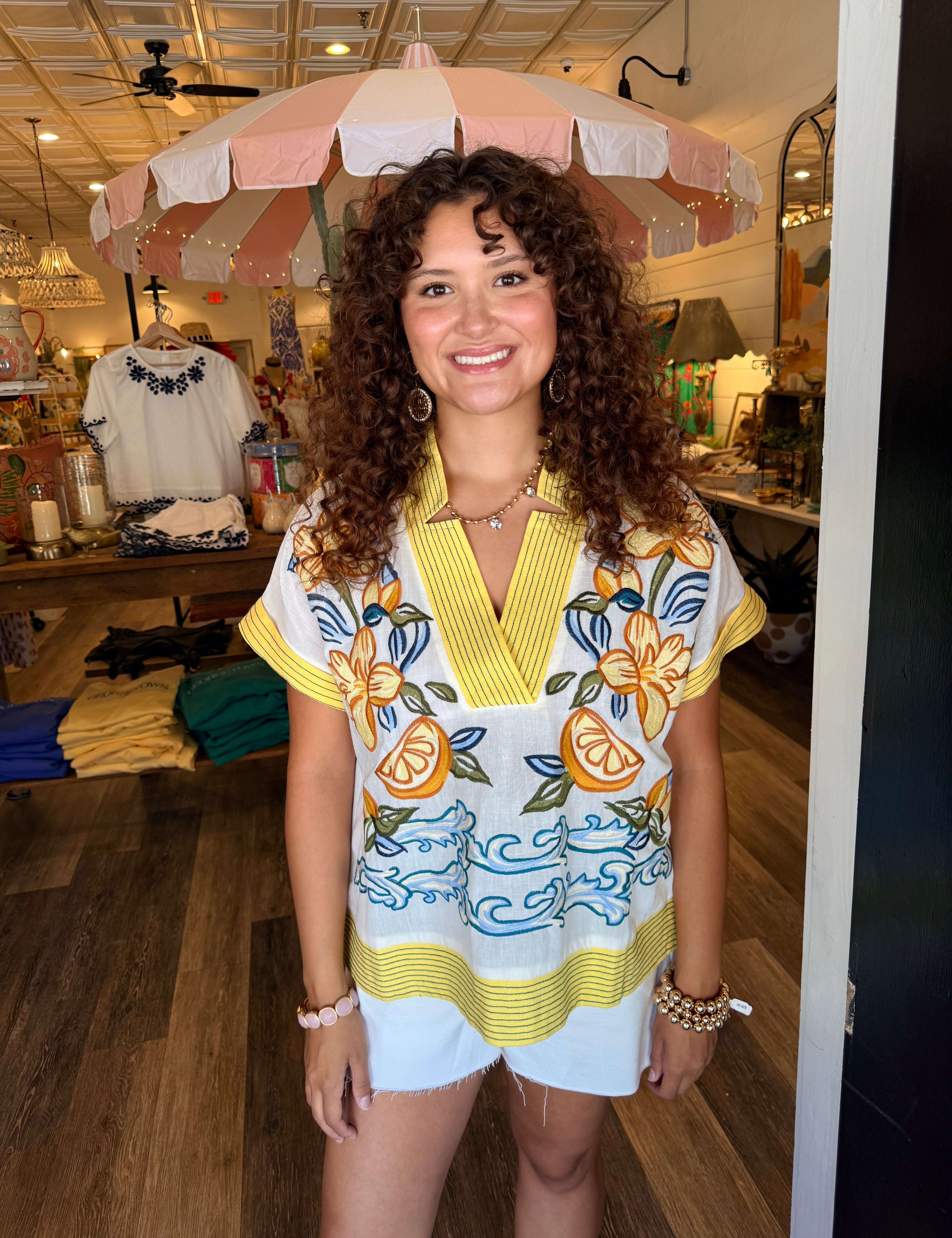 Louisa Lemon & Floral Embroidered Top