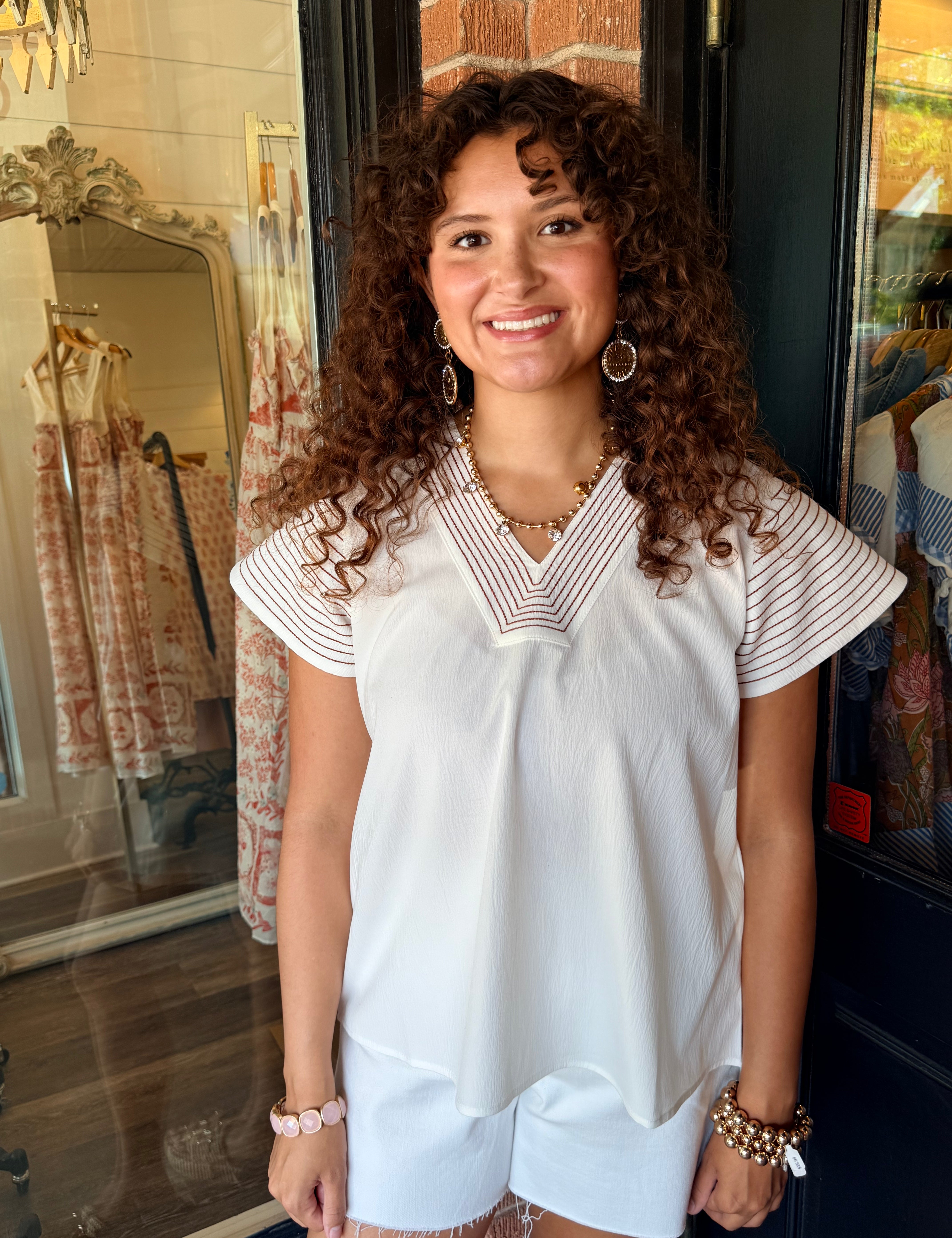 Lillianne Crinkle V-Neck Top