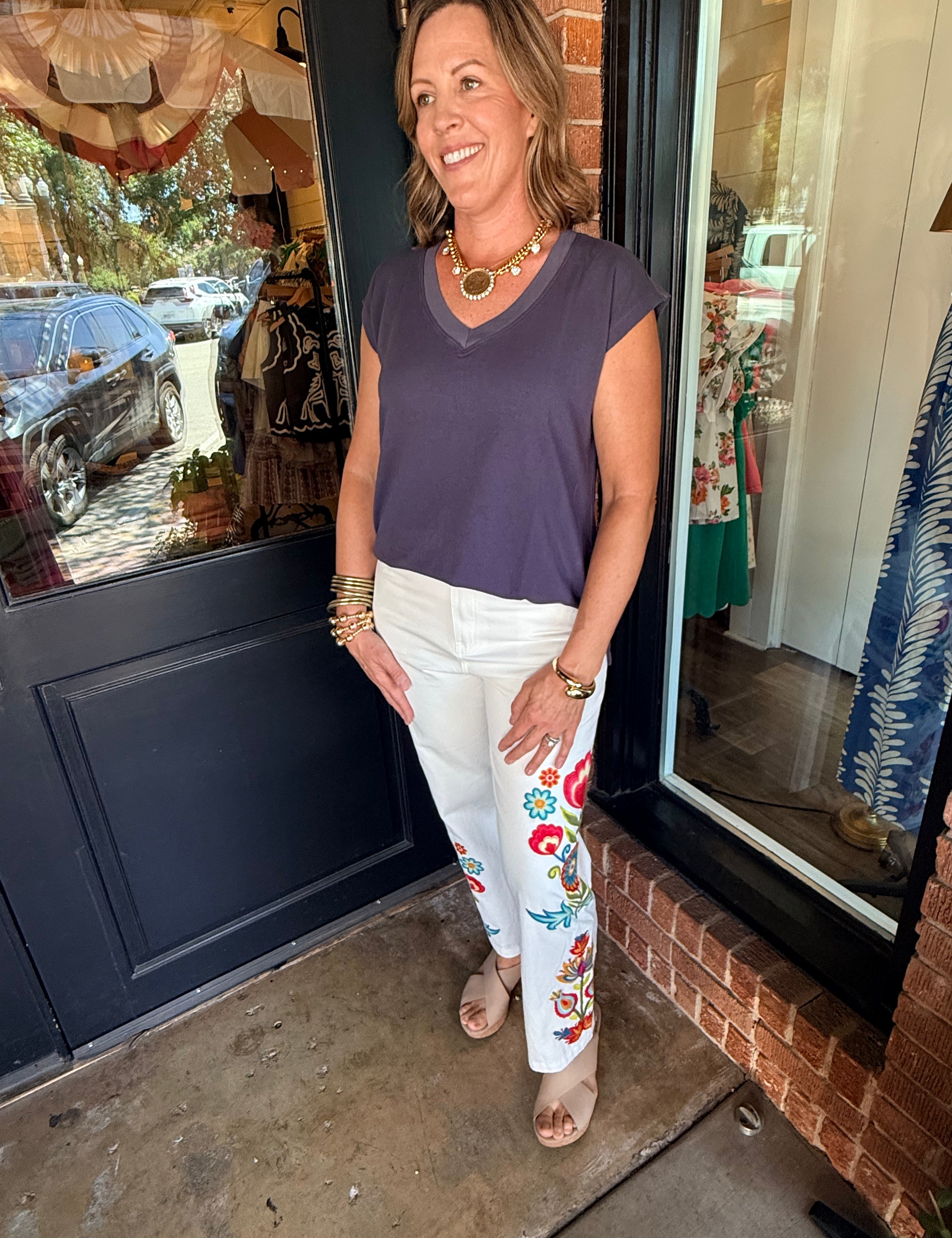 Serena Embroidered High Waist Pants