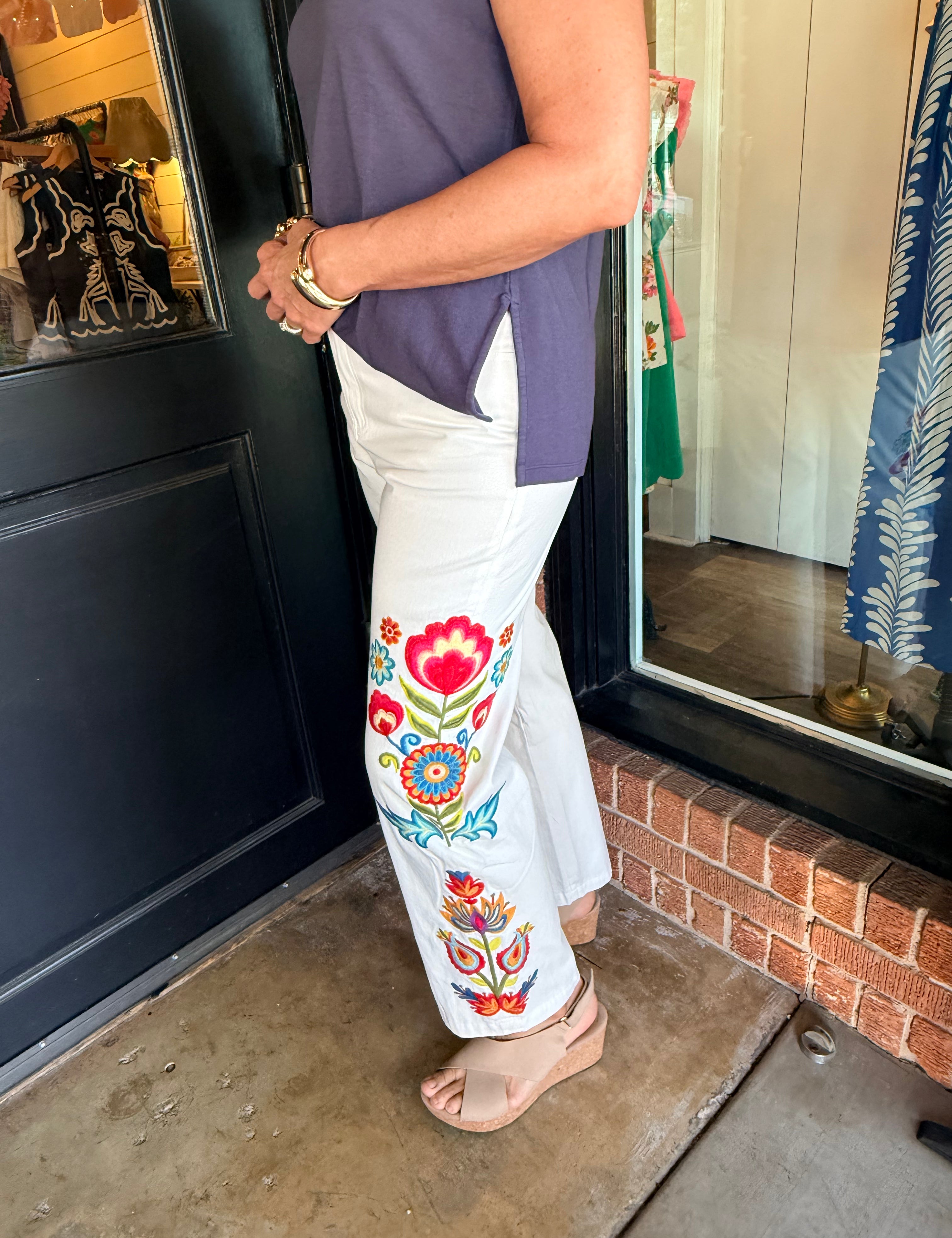 Serena Embroidered High Waist Pants