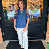 Lynda Embroidered Denim Top