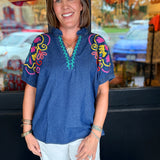 Lynda Embroidered Denim Top