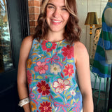 Betina Sleeveless Denim Embroidered Top