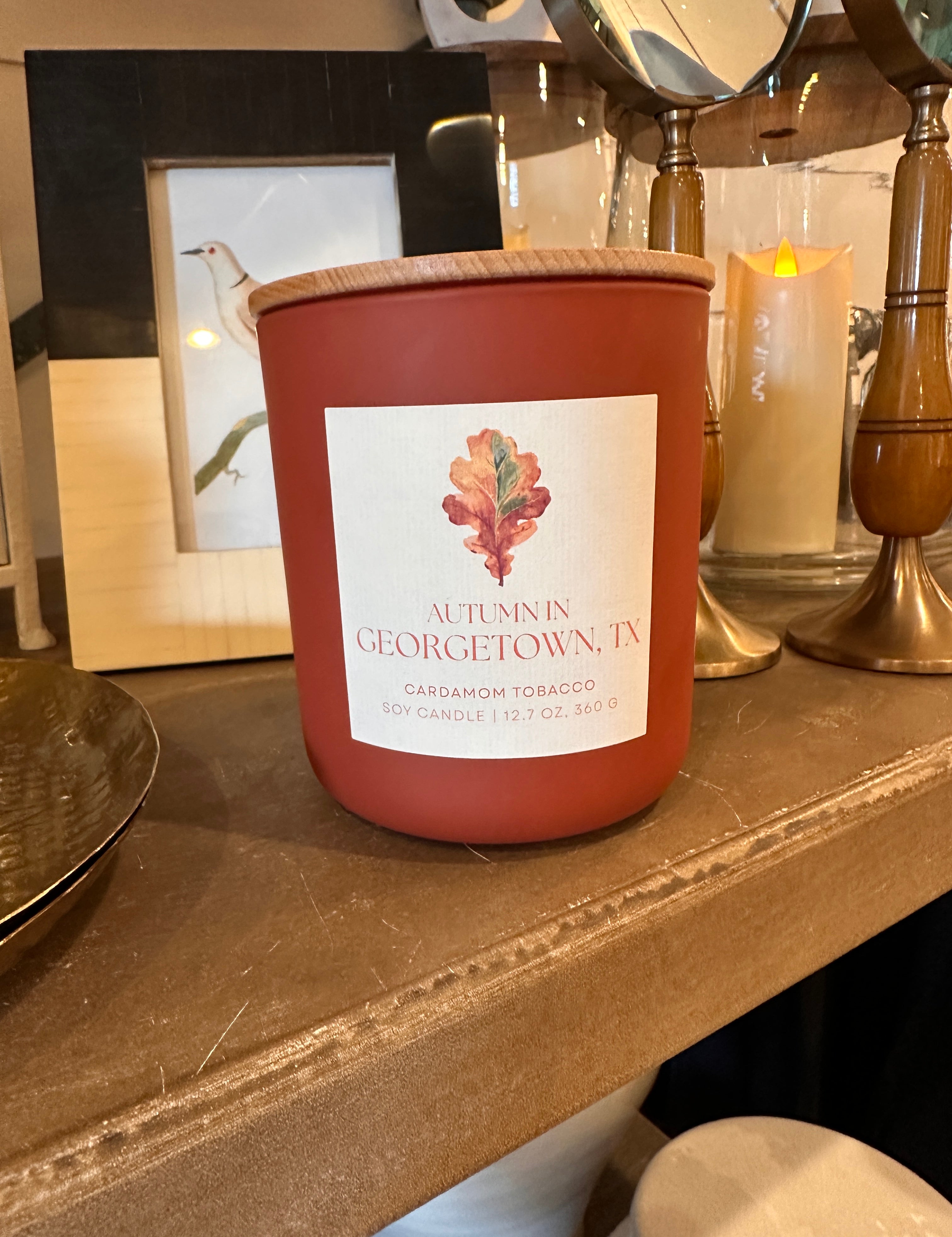 Autumn in Georgetown, TX  Cardamon Tobacco Candle