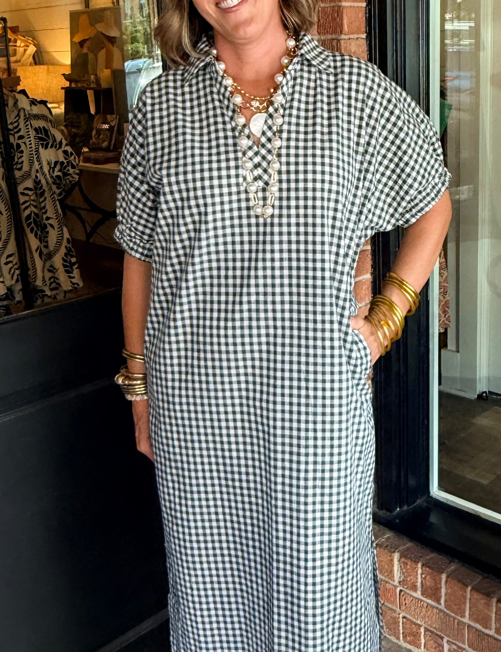 Monica Gingham Midi Dress