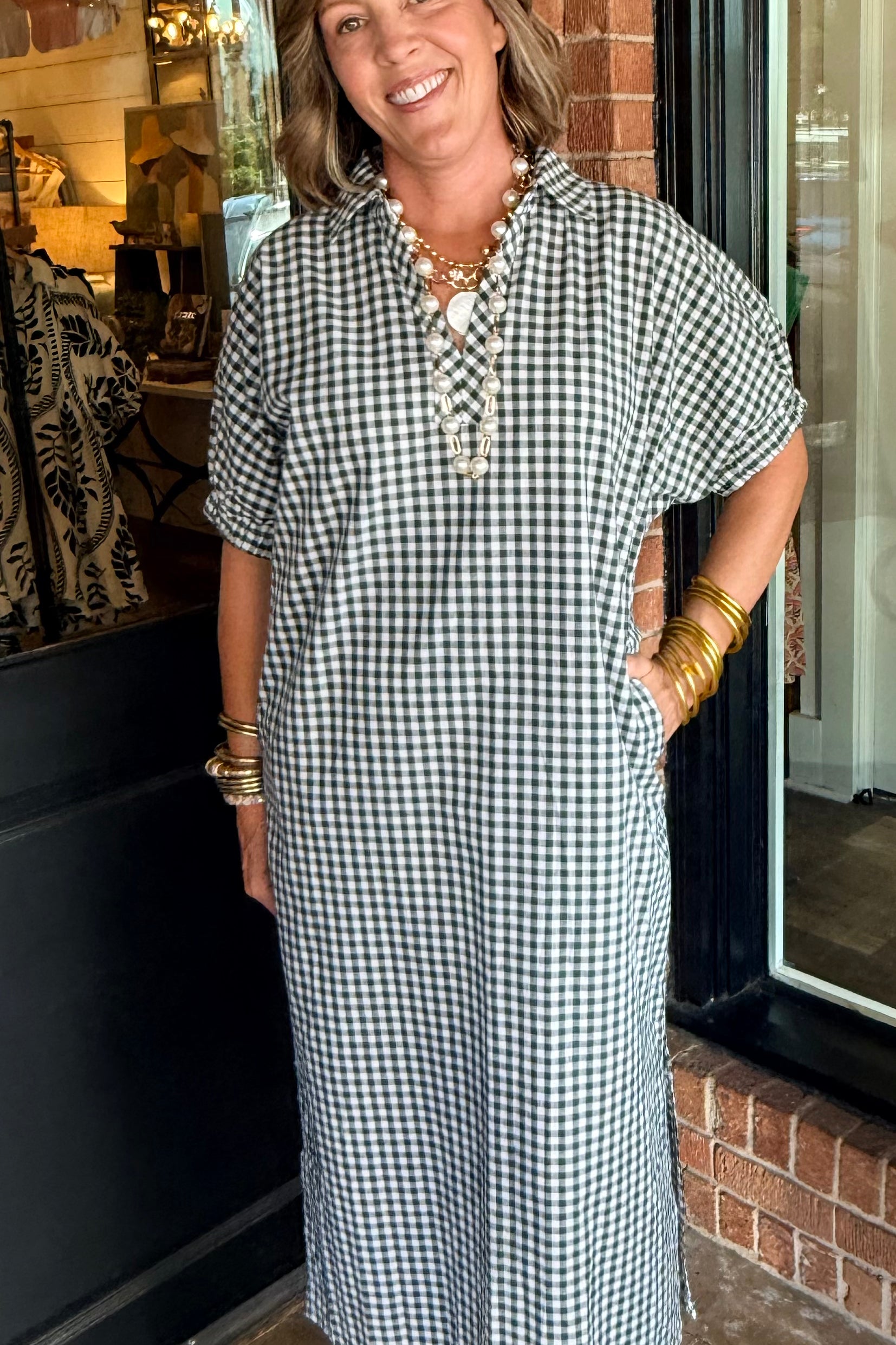 Monica Gingham Midi Dress