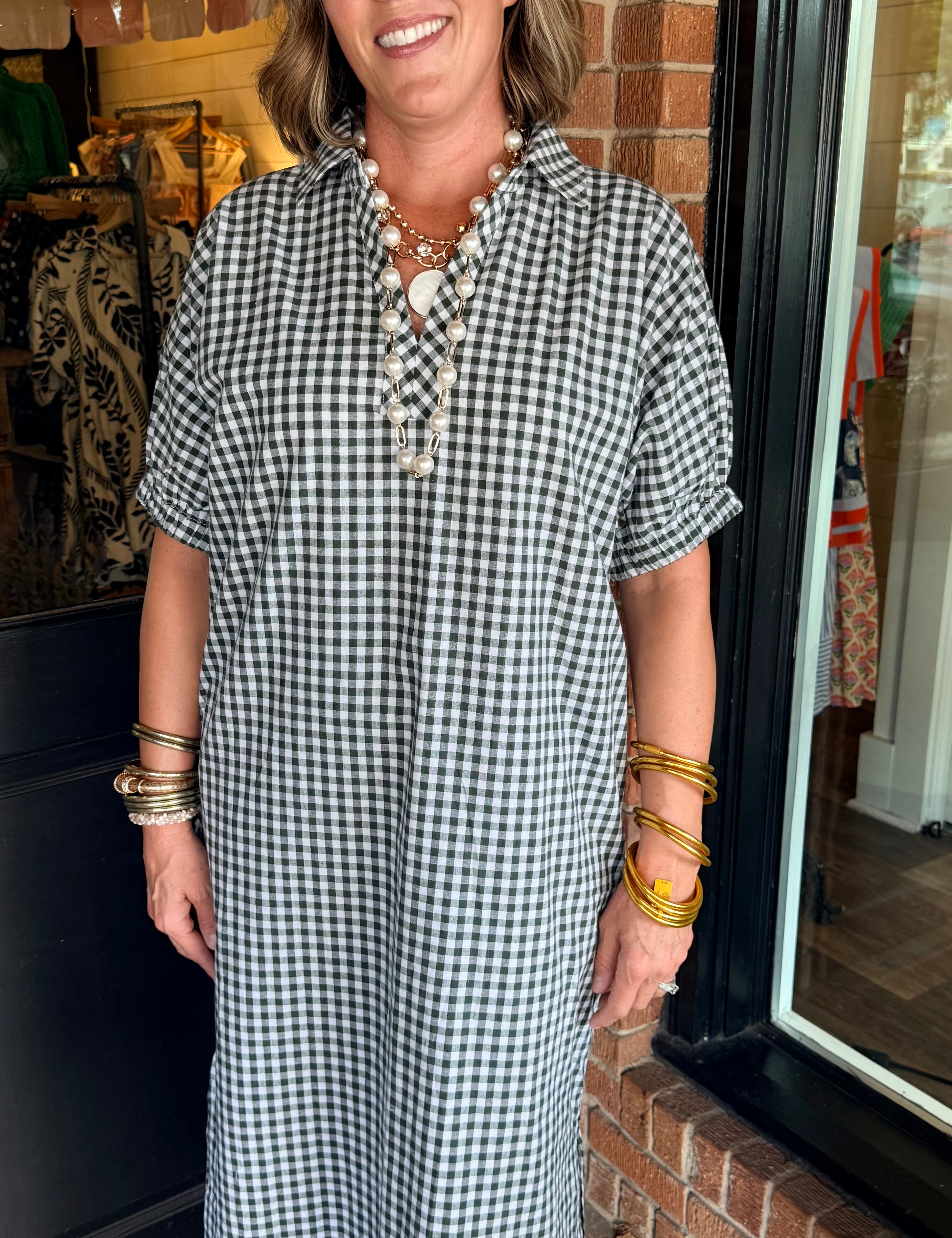 Monica Gingham Midi Dress
