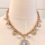 Pearl & Coin Charm Necklace