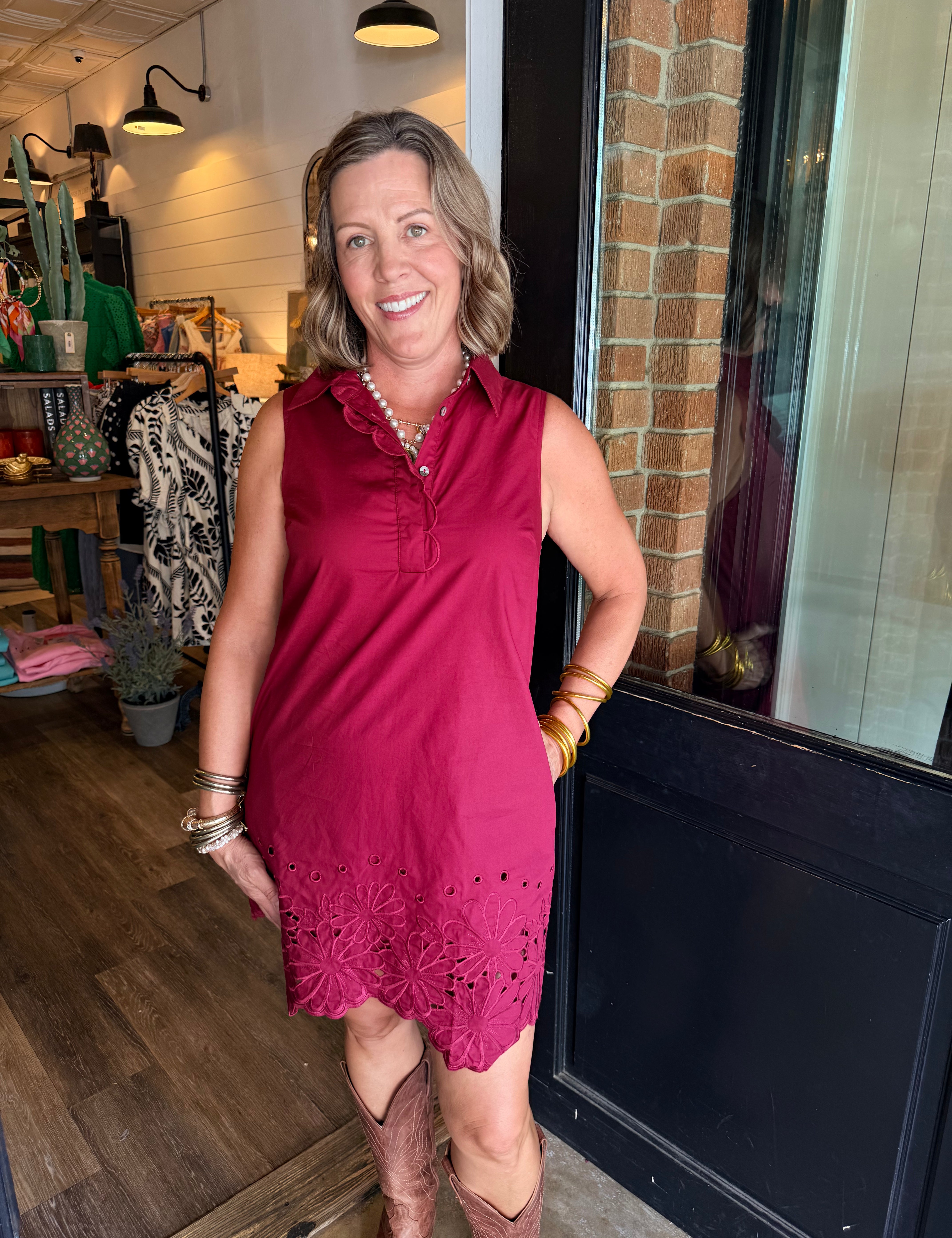 Sandra Scalloped Trim Mini Dress