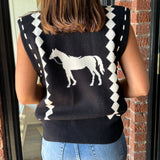 Hannah Horse Knit  Vest-Black