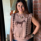 Hannah Horse Knit Vest-Camel