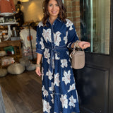 Amber Navy Floral Midi Dress