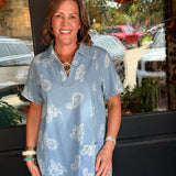 Cassidy Denim Paisley Mini Dress
