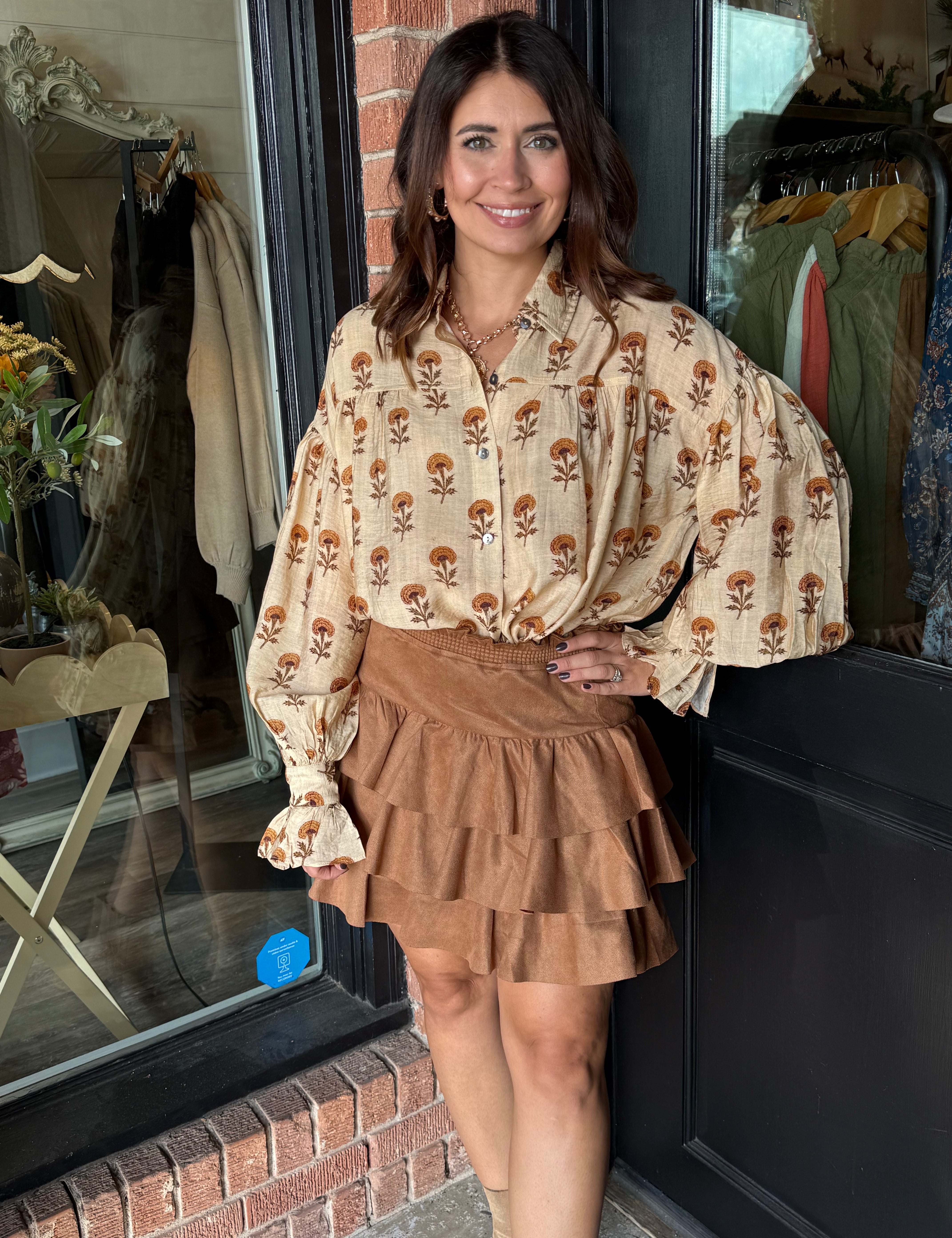 Tamera Tan Floral Blouse