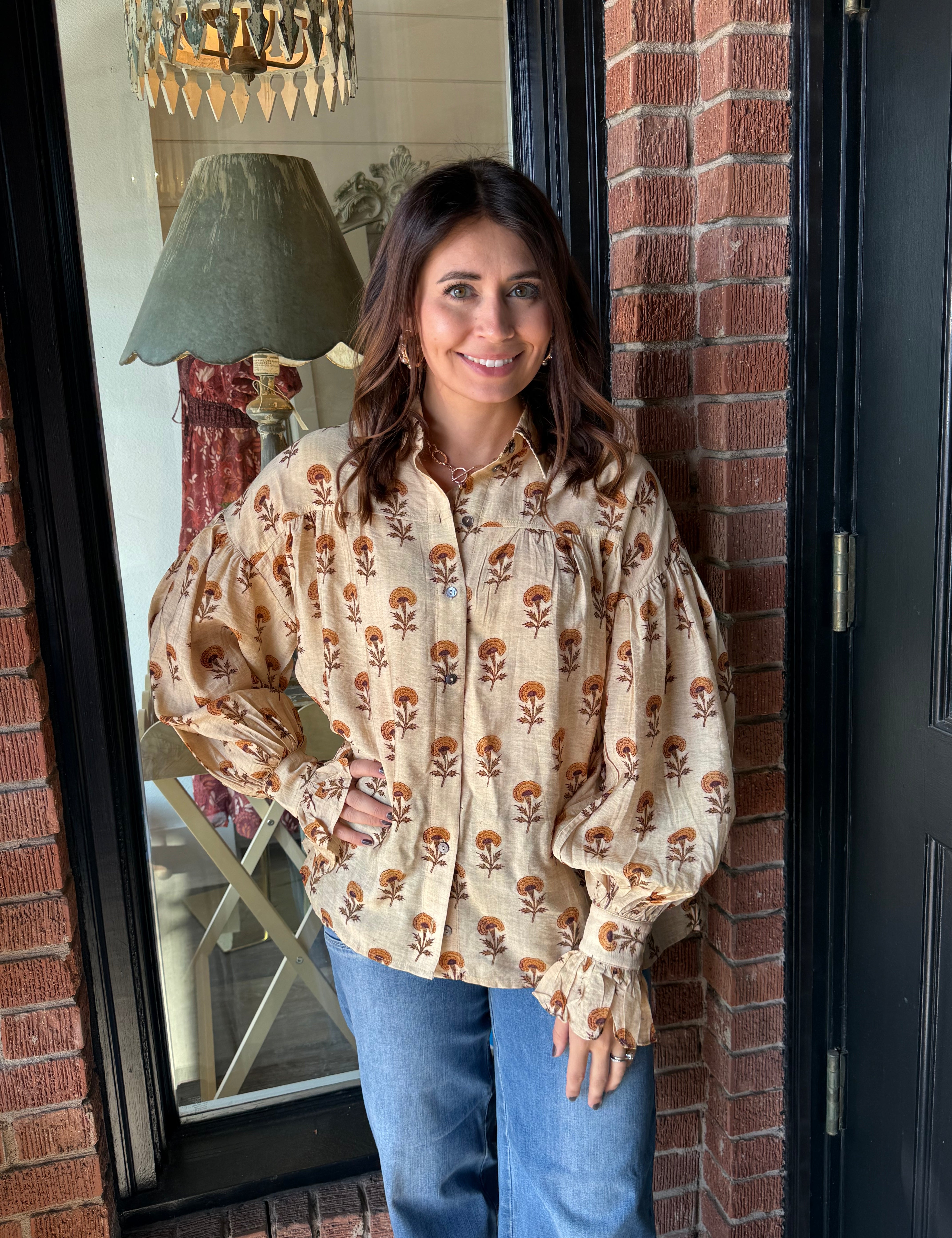 Tamera Tan Floral Blouse