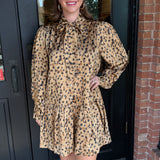 Lindsy Leopard Tie Neck Mini Dress