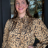 Lindsy Leopard Tie Neck Mini Dress