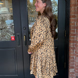 Lindsy Leopard Tie Neck Mini Dress