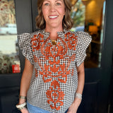 Georgia Gingham Embroidered Top