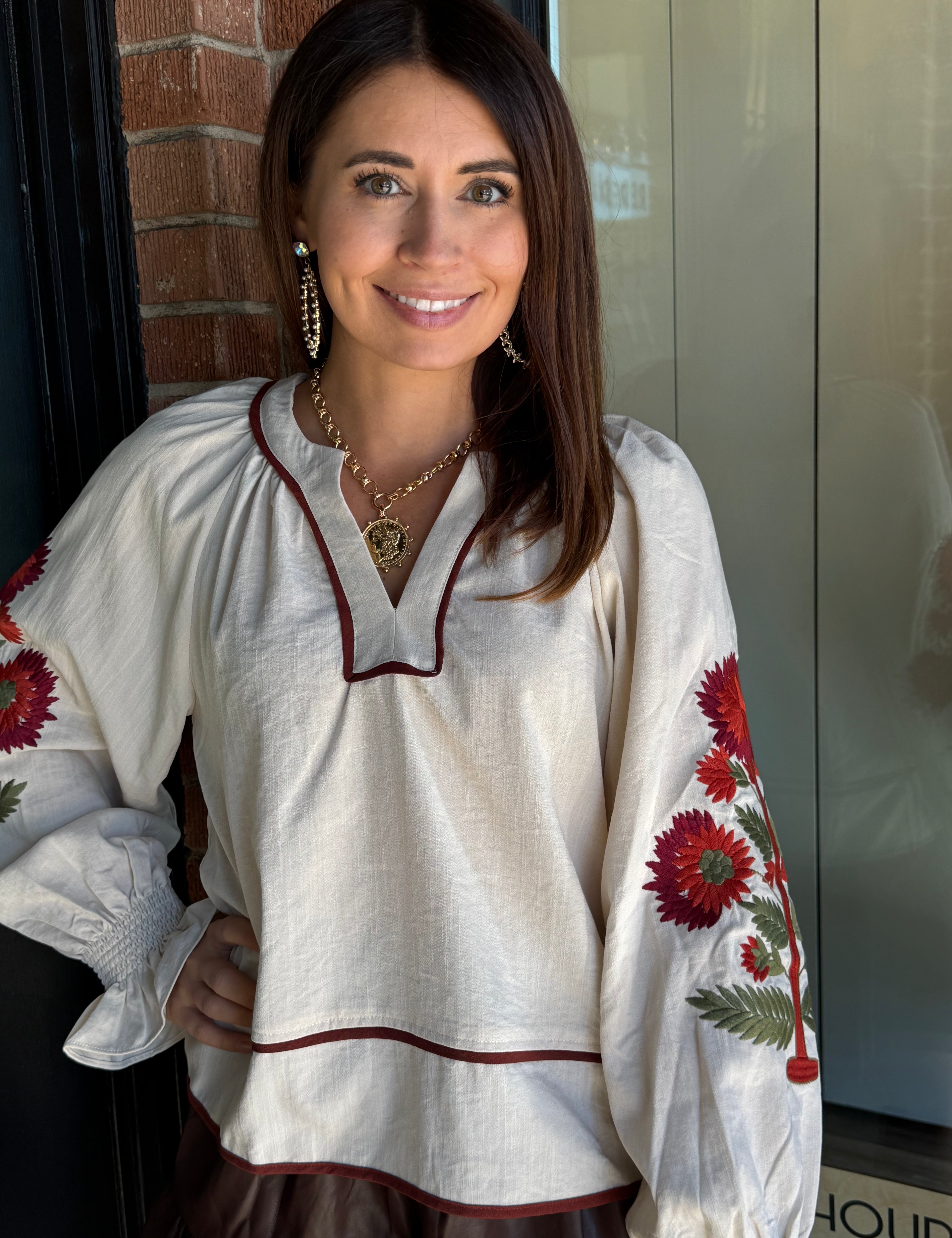 Melanie Embroidered Sleeve Top