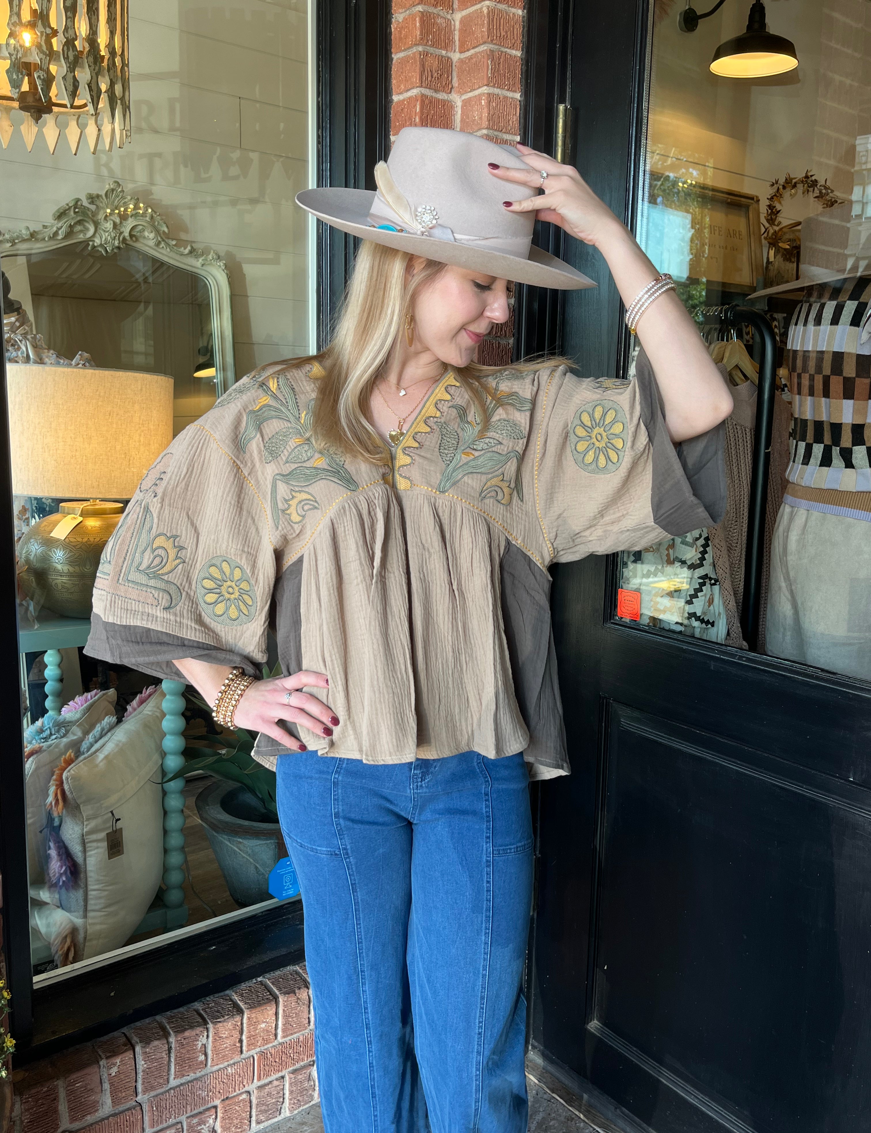 Ruby Vintage Embroidery Patch Gauze Top