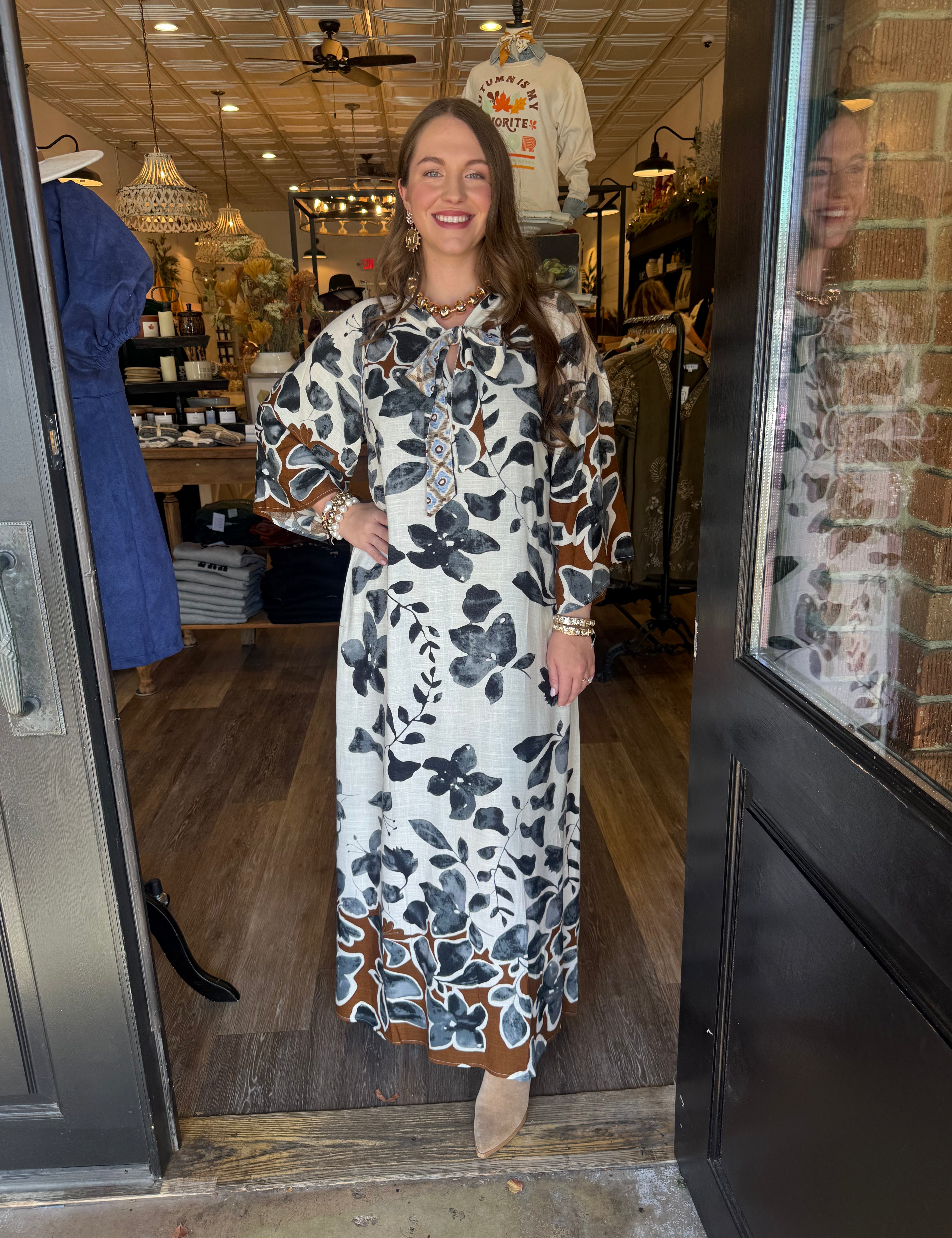 Stephanie Leaf Print Dress