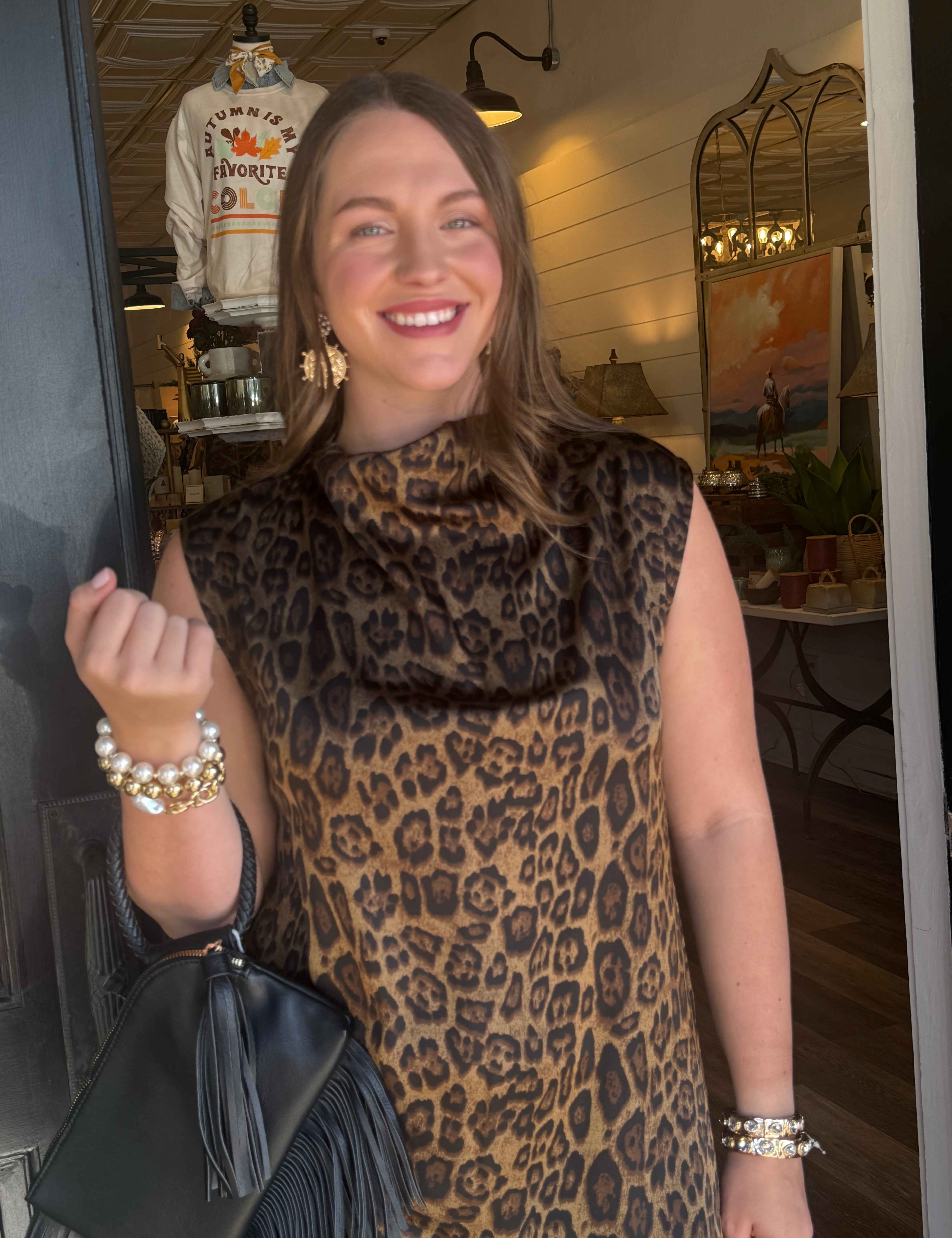 Eva Leopard Mock Neck Maxi Dress