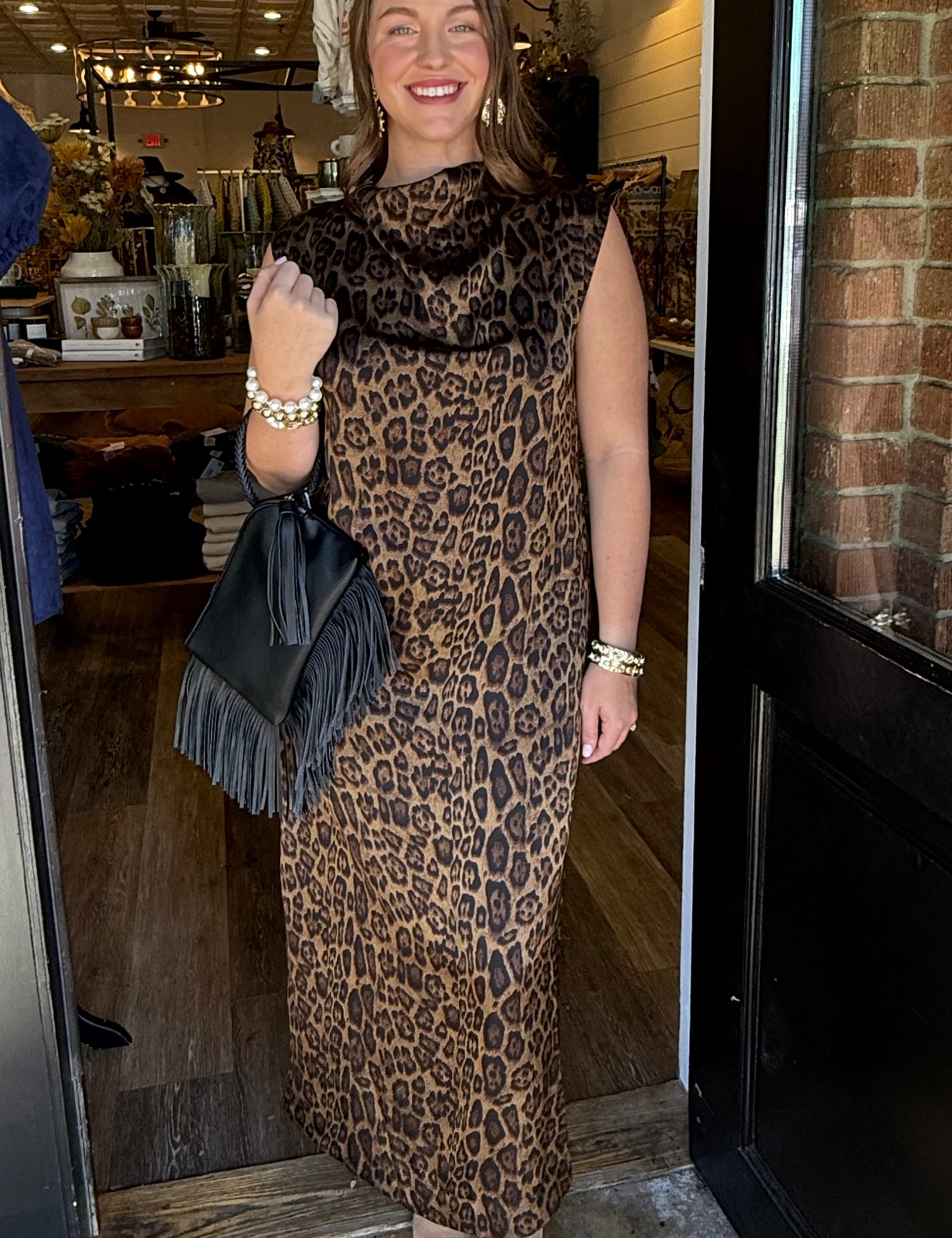 Eva Leopard Mock Neck Maxi Dress