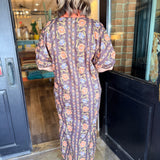 Shari Floral Stripe Balloon Sleeve Midi Dress