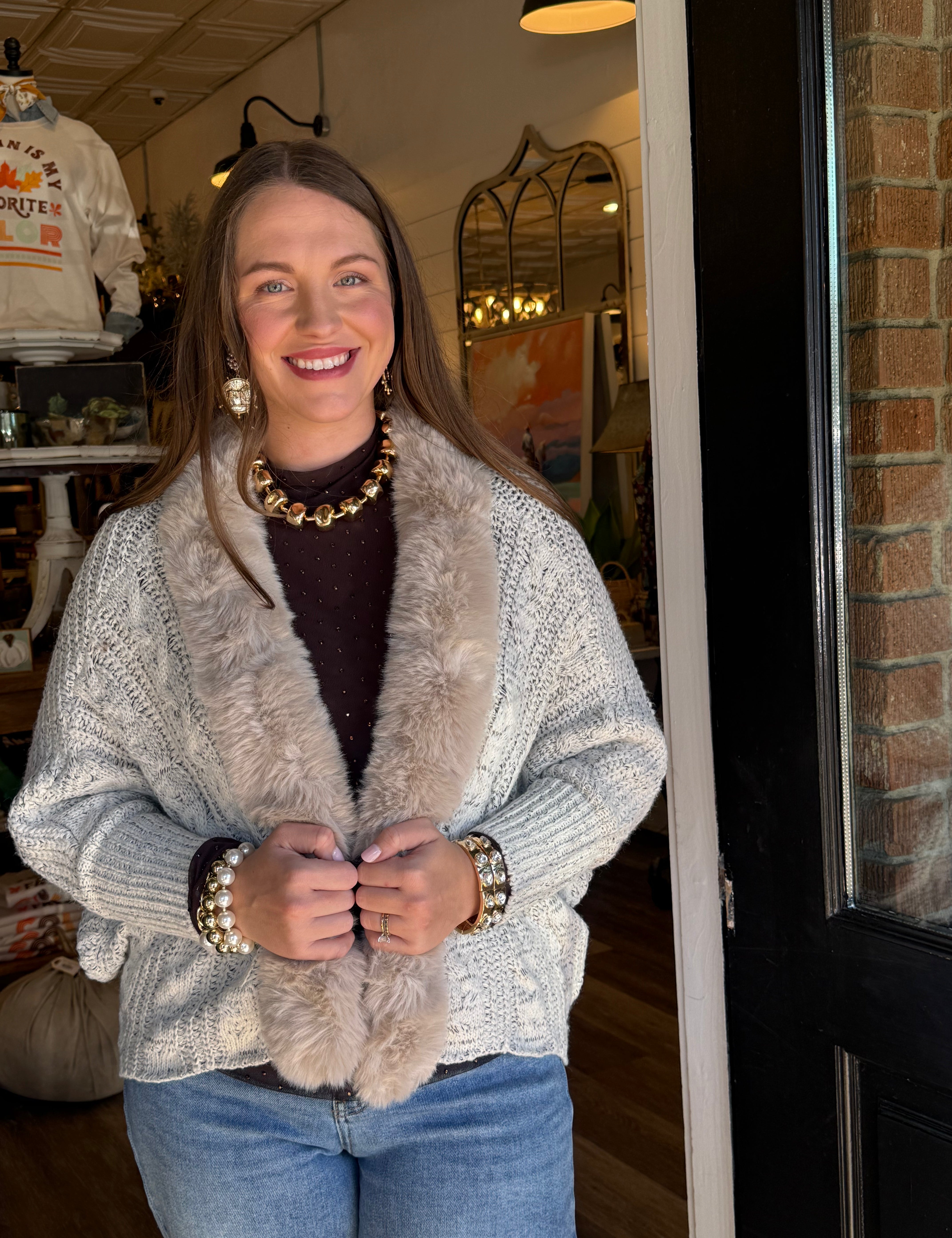 Shelley Fur Trim Cardigan