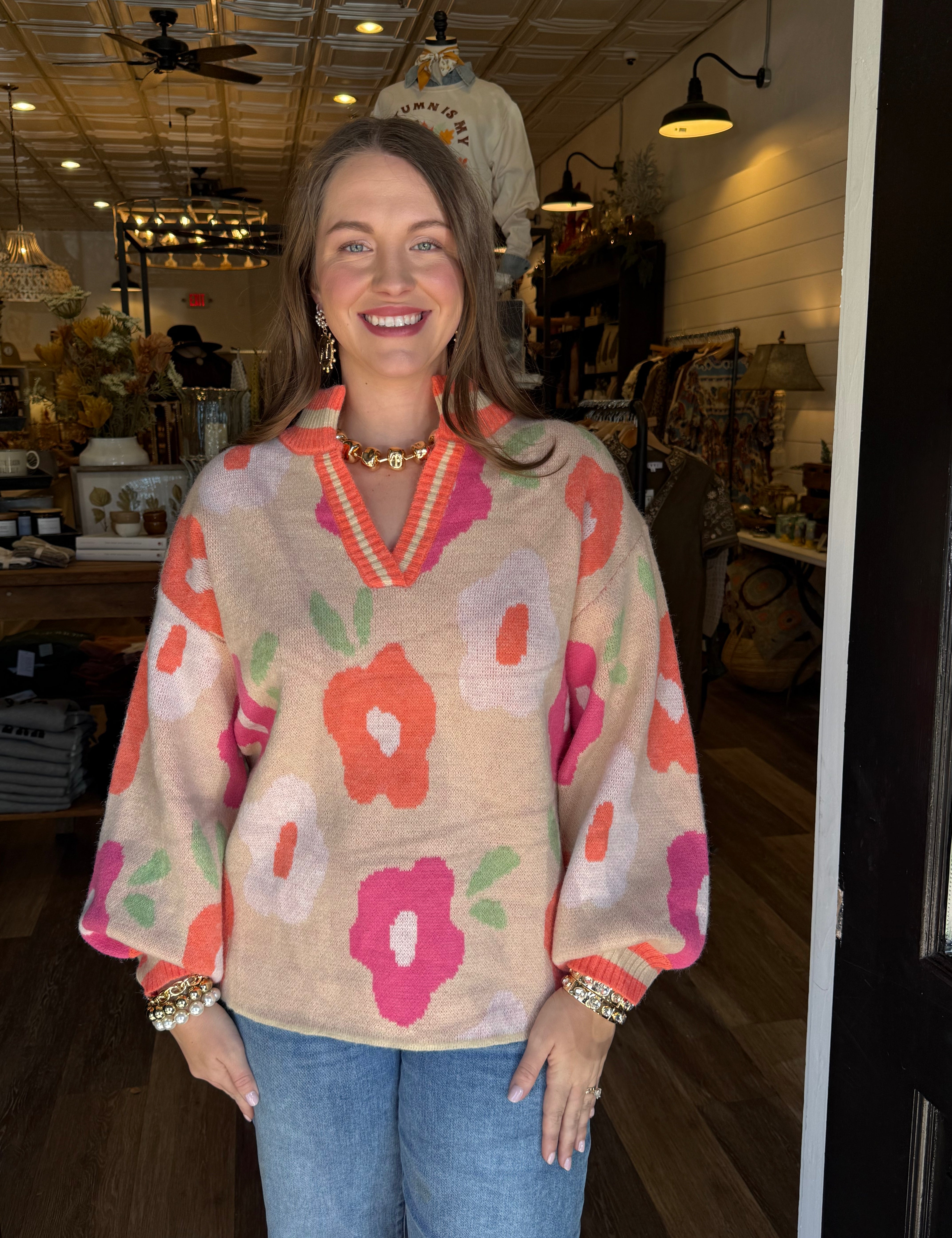 Samantha Flower Print Sweater