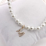 Pearl and Rhinestone Initial Necklace