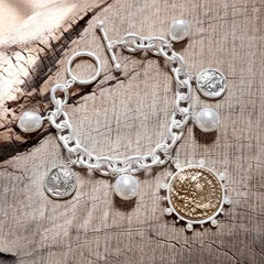 Coin & Pearl Charm Bracelet