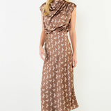 Nancy Satin Horse Print Midi Skirt