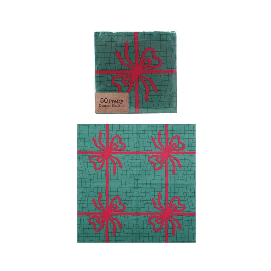 Napkins w/Green & Red Bow