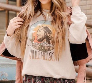 Willie Nelson In the Sky Sand Thrifted Sweatshirt