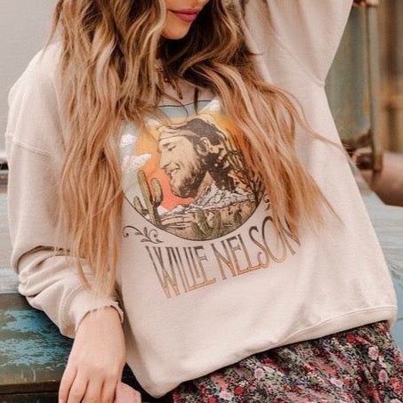 Willie Nelson In the Sky Sand Thrifted Sweatshirt